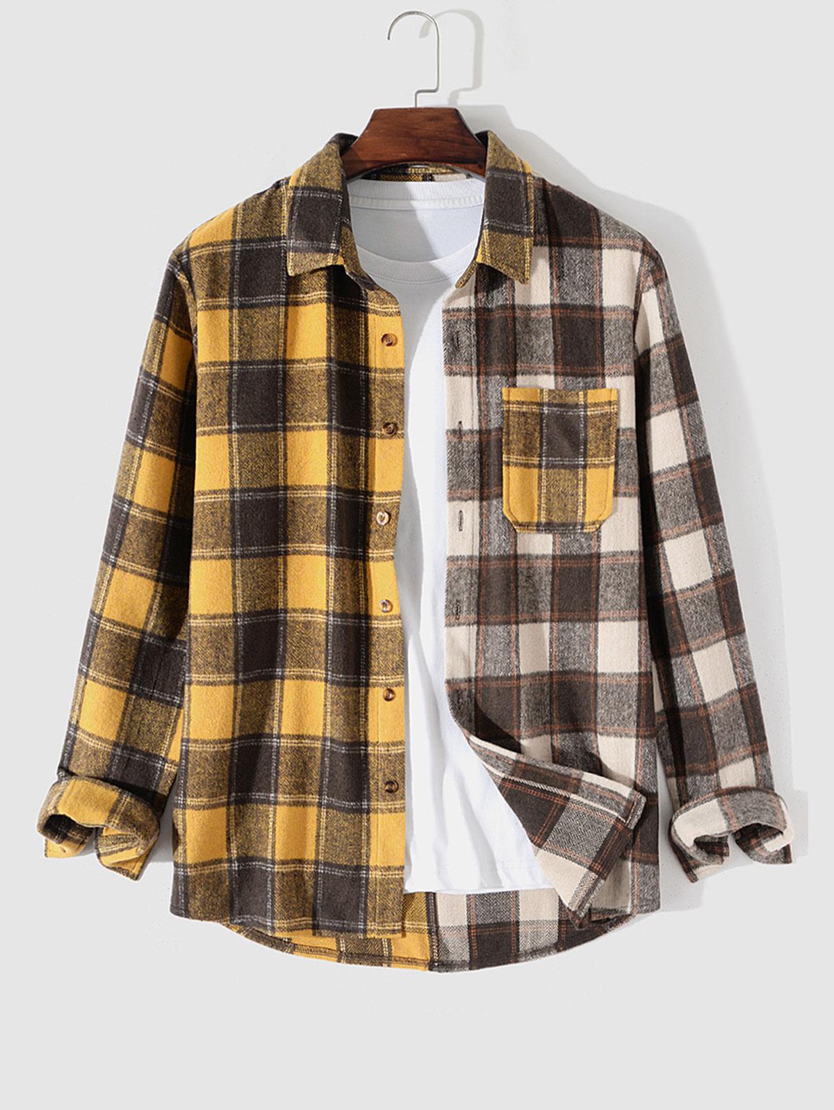 ZAFUL Men's Colorblock Plaid Pocket Flannel Shirt Xxl Multi b