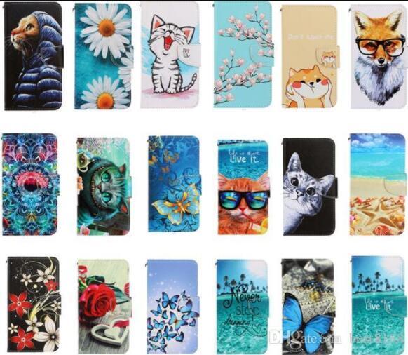 cartoon leather wallet case for samsung galaxy s20 ultra plus a51 a71 cat owl flower butterfly wolf rose sea ocean card holder flip cover