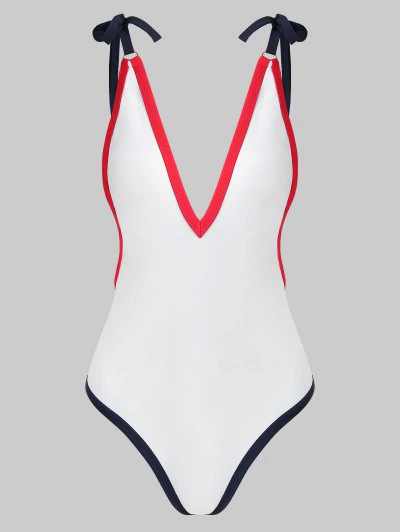 ZAFUL Contrast Piping Backless Swimsuit