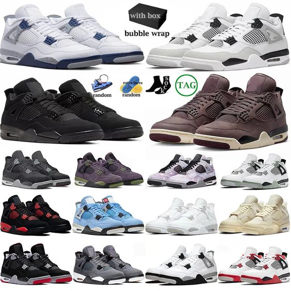 With box retro 4s basketball shoes Midnight Navy Military Black men Red Thunder Jumpman 4 Sail Black Cat Violet Ore Canyon Purple nfrared Cool Grey women mens sneakers