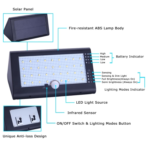 IP54 35 LEDs 6W 600LM Solar Powered Rechargeable Light with USB Cable