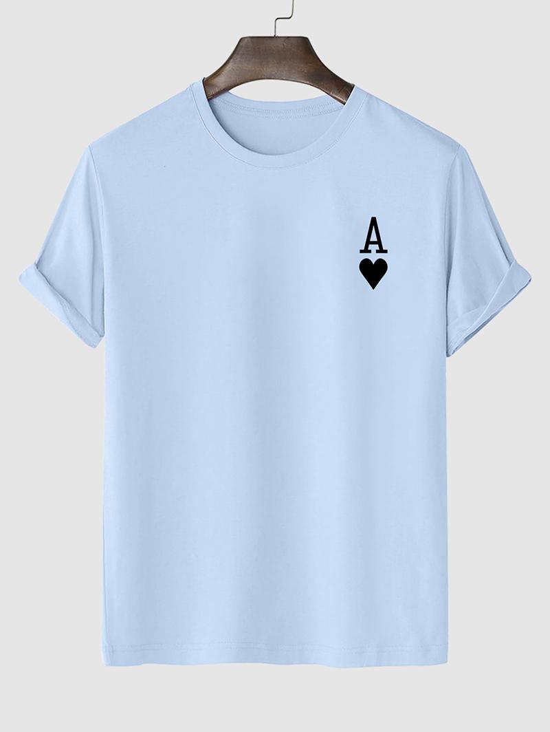 Playing Card Heart A Print T-shirt L Light blue