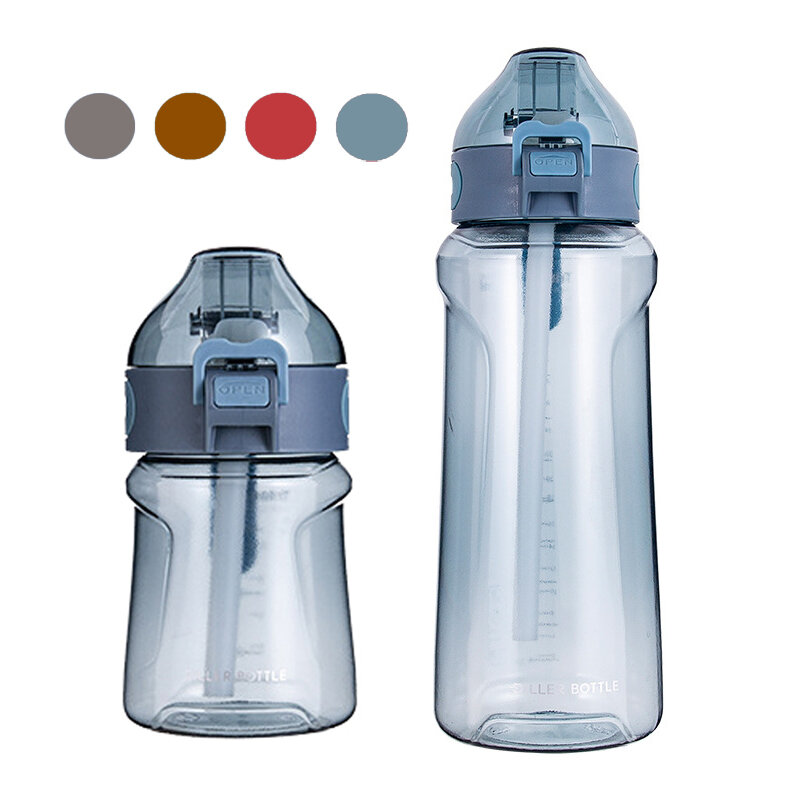 DILLER 1100ml Tritan BPA-freie Wasserflaschen mit abnehmbarem Strohhalm Tragbarer Sportkessel mit großer Kapazität