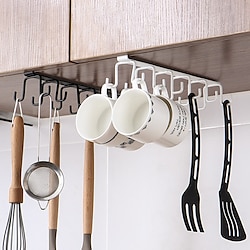 Kitchen Double-row Hook Hanging Cup Holder Household Punch-free Wall Cabinet Hook Spatula Rack Cup Storage Wrought Iron Hook Lightinthebox