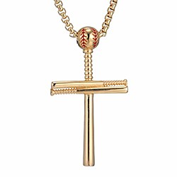 cross necklace by pendant sports stainless steel baseball and baseball bat cross necklace athletes boys gift,gold