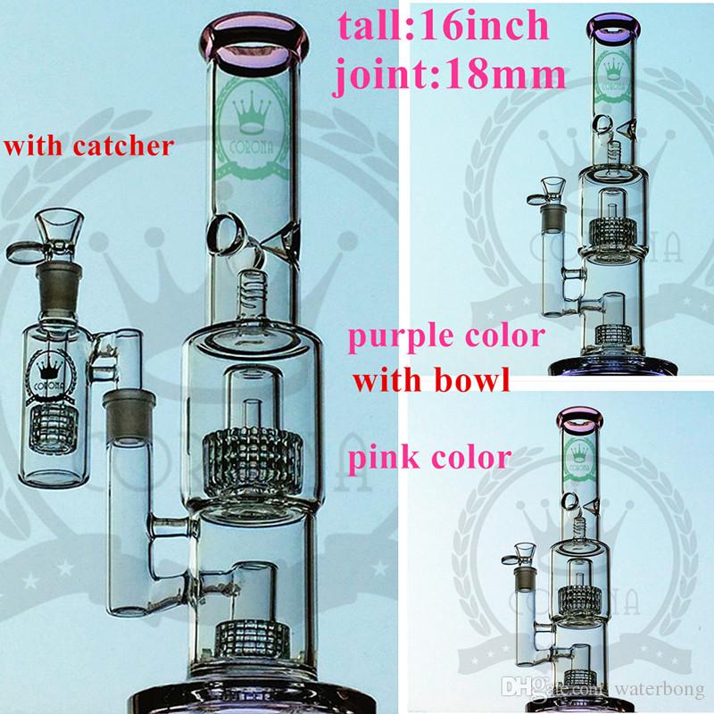 New water pipe 8 arm perk with honey comb perk blue green clear color 18.8mm glass joint 16 inch glass bong tobacco pipe