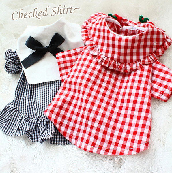dog apparel clothes lovely classic red plaid cherry doll collar shirt summer pet clothes poodle Yorkie chihuahua