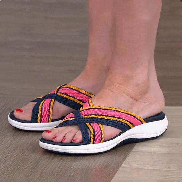 Slippers Women Shoes Platform Mesh Open Toe Mixed Color Wedges Sandals Summer Comfy Footwear Ladies Slid