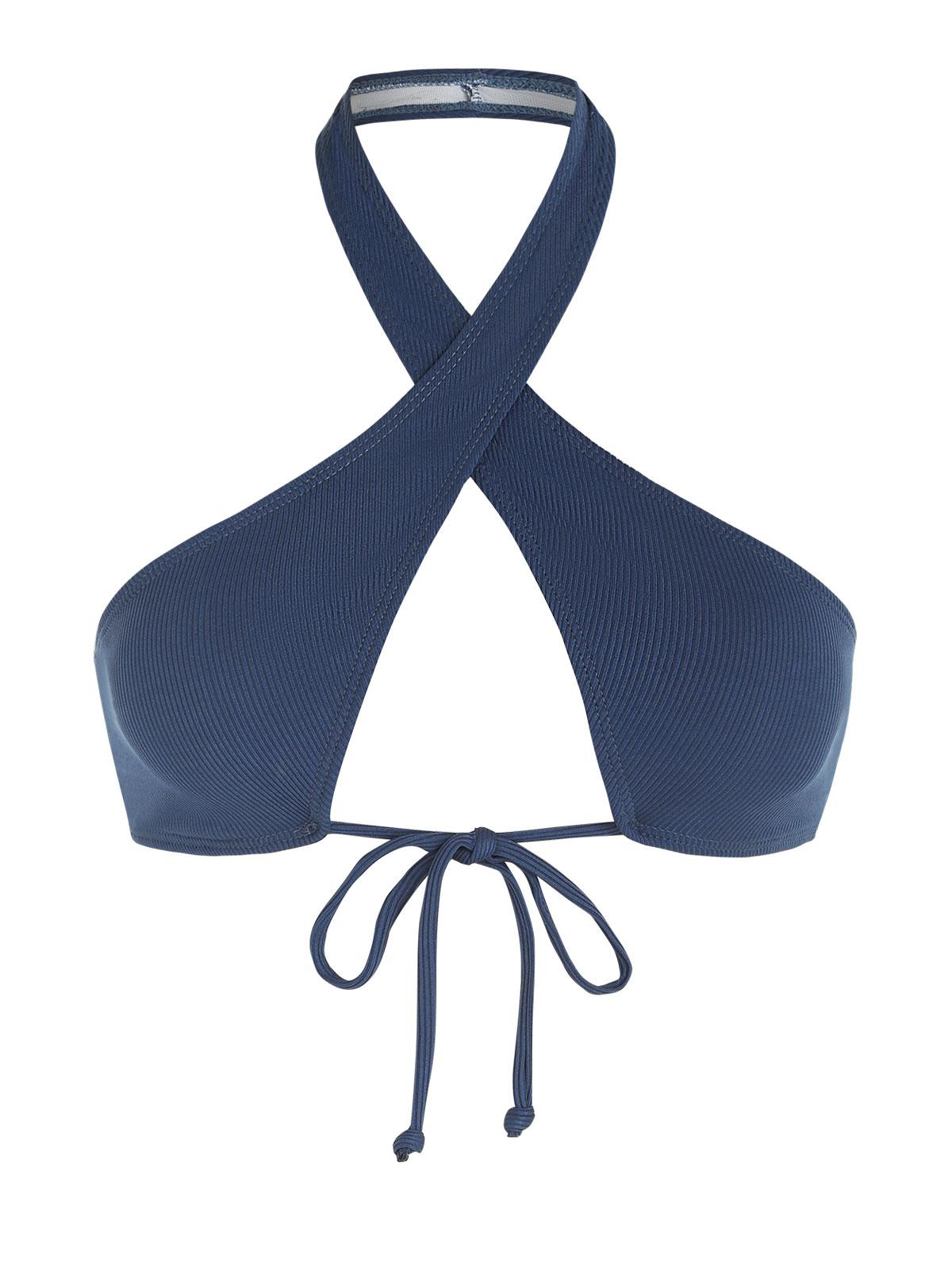 ZAFUL Bikini Top Corto con Nudo y Lazo L Azul profundo