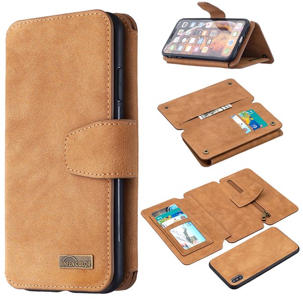 Detachable Flip Frosted Leather Case for Samsung S20 Ultra S10 S10E S9 Plus Note20 A21S A11 A21 A31 A41 A51 A71 A10E A20E M10 Multiple Card Slots Zipper Wallet Cover