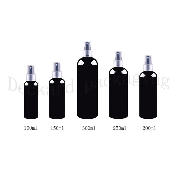 100ml 150ml 200ml 250ml 300ml silver collar spray pump makeup Plastic black bottles,perfume cosmetic mist sprayer container packaging bottle