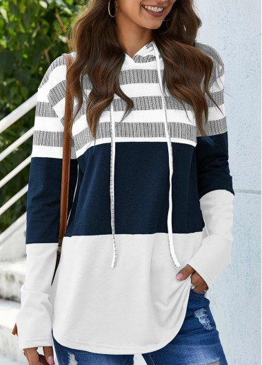 Navy Plus Size Drawstring Long Sleeve Hoodie