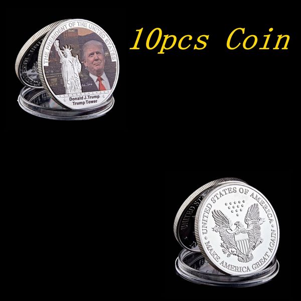10pcs Donald Trump Craft President Historical Make America Great Silver Plated Collectible Gift Coins Memorabilia
