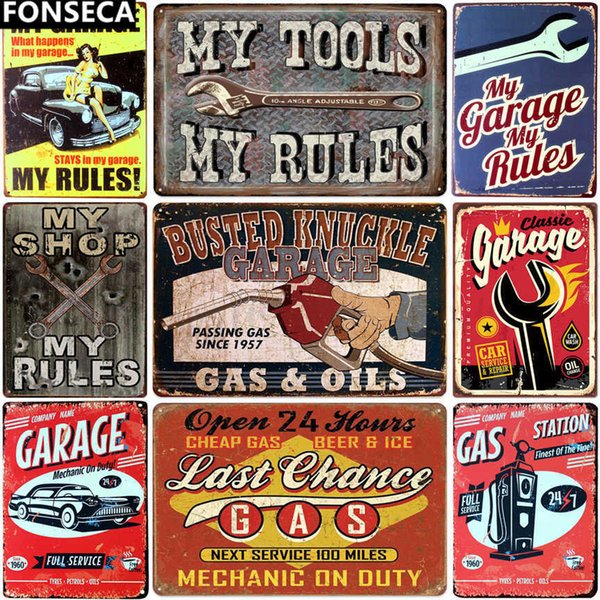 My garage,my tools,my rules. retro tin sign vintage metal plate painting wall decoration for oils and gas station