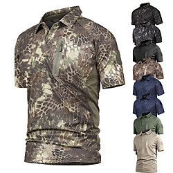 Men's Hunting T-shirt Short Sleeve Outdoor Summer Breathable Quick Dry Well-ventilated Breathability Camo / Camouflage Top Polyester Camping / Hiking Hunting Fishing Traveling Green / Black Green Lightinthebox