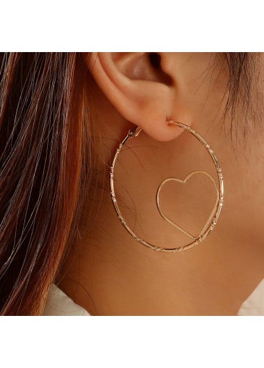 Heart Valentine's Design Metal Detail Golden Earrings