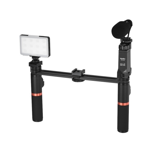 ViewFlex VF-H7 Smartphone Video Rig Dual Handheld Metal Grip Stabilizer Kit with Remote Control / Dimmable LED Light/ Microphone for iPhone 6 6s Plus for Samsung Galaxy S8+ S8 Note 3 Huawei
