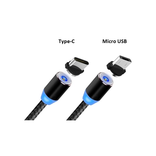 Adaptador magnético Cable Tipo-C Puerto LED Línea de carga rápida Cable convertidor de cable para Samsung Xiaomi Huawei Android Teléfonos móviles