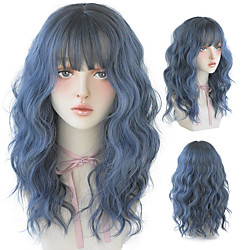 Perruques bleues pour femmes perruque synthétique vague profonde perruque bang soignée courte a1 a2 a3 a4 cheveux synthétiques femmes cosplay parti mode bleu Lightinthebox