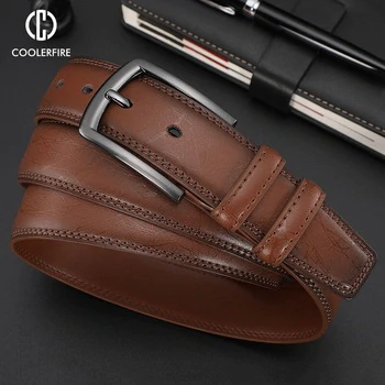 New Fashion Men's Genuine Leather Belts Designer Belt for Man Pin Buckle with Leather Strap Business Dress Male Belts HQ091