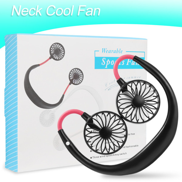 mini cool fan portable usb rechargeable fan neckband lazy neck hanging dual cooling mini fan for daily life with retail box