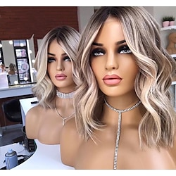 Brazilian Virgin Hair Ash Blonde 13x4 Lace Front Human Hair Wigs Pre-Plucked Body Wave Short Bob Highlight Color Lace Frontal Wig for Women Lightinthebox