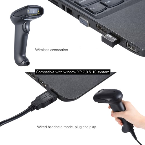 Portable Hanheld BT Wireless & Wired 1D Barcode Bar Code Scanner Reader with Receiver USB Cable for Supermarket Library Express Company Warehouse