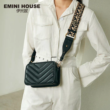 EMINI HOUSE Totem Wide Strap Crossbody Bags for Women Genuine Leather Shoulder Bag Luxury Handbags Women Bags Designer