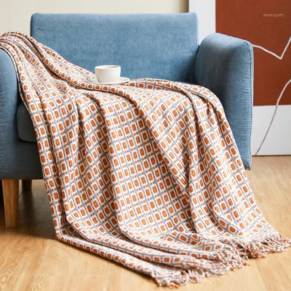 Sofa Blanket Knitted Houndstooth Fringed Wool Small Woolen Summer Woven American Line Blankets1