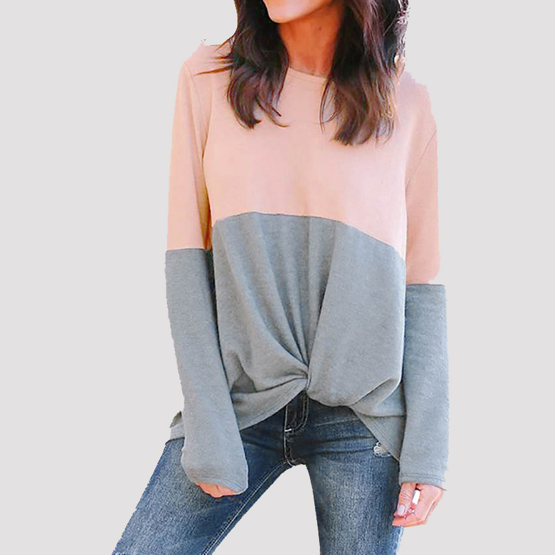 Beautiful Knotted Colorblock Long-sleeve Tee