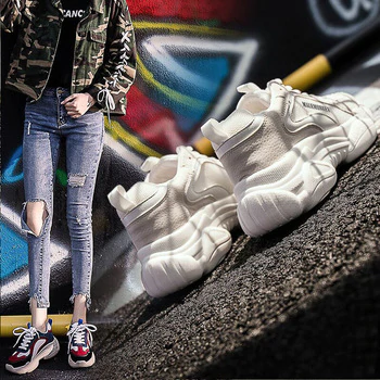Women's Chunky Sneakers 2019 Soft Spring and Autumn Fashion Women Platform Sports Shoes Lace Up Female Trainers Dad Shoes