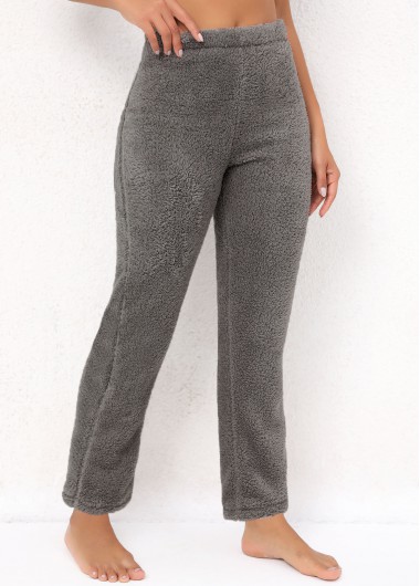 Plush Grey Elastic Waist High Waisted Pants