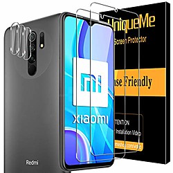 [3  2 pack] unqiueme 2 pack protective film compatible with xiaomi redmi 9 and 3 pack armored glass camera protection, [maximum range] [bubble free] hd clear film tempered glass screen protector Lightinthebox