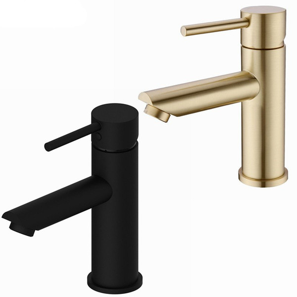 solid brass bathroom faucet & cold water tap deck mounted install single handle sink tap brushed gold & black
