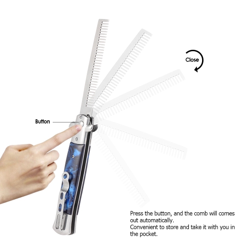 Foldable Comb Automatic Push Hair Trimmer Butterfly Knife Shape Men Pocket Comb Stainless Steel Spring Jump Brush Salon Beauty Tool