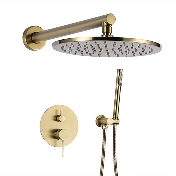 solid brass bathroom shower set brushed gold rianfall shower head shower faucet wall mounted arm mixer water set
