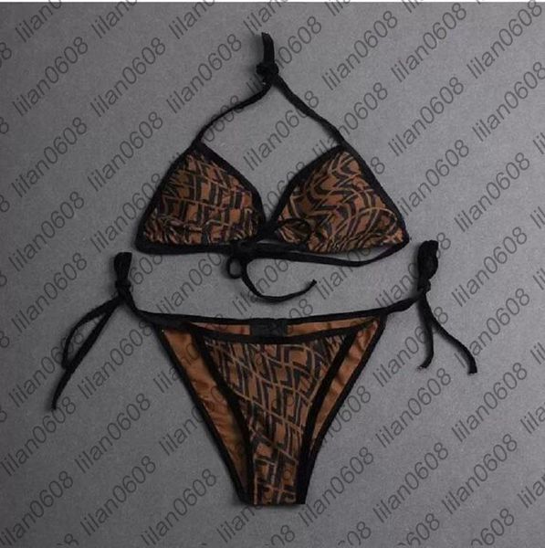Home Textile Sexy Embroidery Bikini Set Brand Letters Swimwears Designer Metal Chain Ladies Backless Split Swimsuit