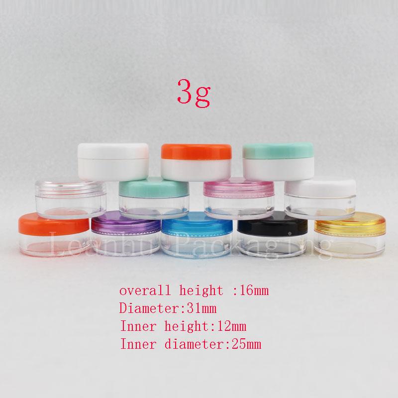 3g X 196pc Empty Colors Plastic Cream Sample Container Small Nail Art Display Jar Cosmetic Packaging Bottle Clear Pot Can