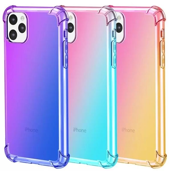 For iPhone Shockproof Cases 14 Pro Max 12 13 Mini 11 13Pro Xr Xs Xsmax Gradient Colors Anti Shock Airbag Clear Soft Cover
