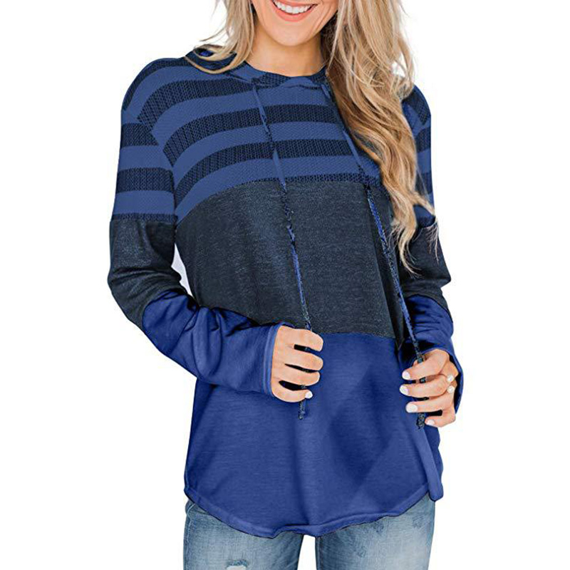 Casual Striped Color Contrast Hooded Long-sleeve Top