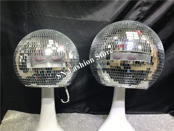 dc87 ballroom dance costumes mirror men women singer stage show wears dj clothe glass ball led helmet catwalk disco performance models wears