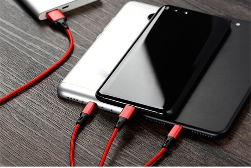 Cable de datos micro del USB del relámpago de nylon del tipo-C de la alta calidad 3 en 1 Cable de carga de la transmisión de datos del establo rápido de la carga para el teléfono de Android del iPhone X 8 Samsung Galaxy S9 S8