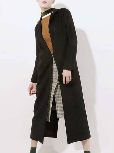 Black Wool H-line Simple Solid Coat