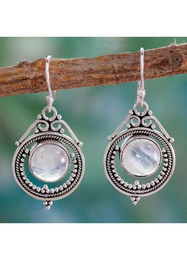Silvery White Round Detail Metal Earrings