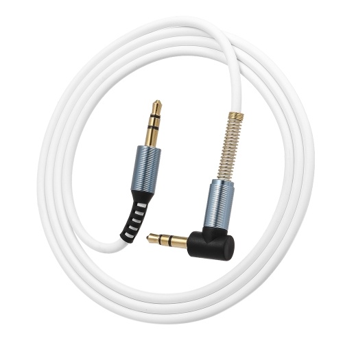 Jack de cable de audio de 3.5 mm macho a macho Cable de extensión de audio auxiliar estéreo de 90 grados con ángulo recto para teléfono móvil, blanco
