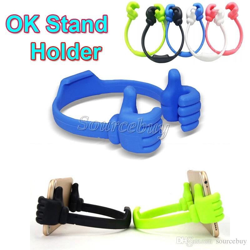 Cheap OK Stand Thumb Design Universal Portable Holder Rubber Silicone Tablet Phone Mount Holder for ipad iPhone Samsung LG Note HTC Free DHL