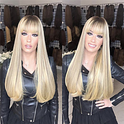 Synthetic Wig Straight Middle Part Wig Blonde Long Light Blonde Synthetic Hair 26 inch Women's Women Blonde Lightinthebox