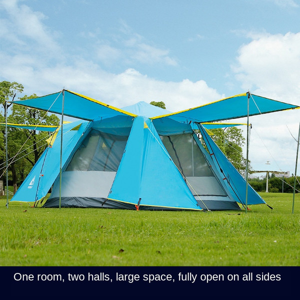 Hewolf Outdoor One-bedroom Multi-NPC Tent Open Camping 5-8 People family travel Automatic Four-Door Camping Tent