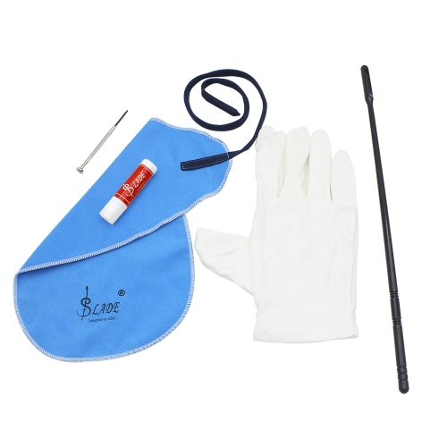 Flute Cleaning Kit Set with Cleaning Cloth Stick Cork Grease Screwdriver Gloves