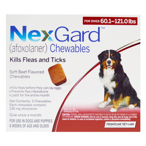 Nexgard Chewables For Extra Large Dogs 60.1-120 Lbs (Red) 136mg 3 Chews
